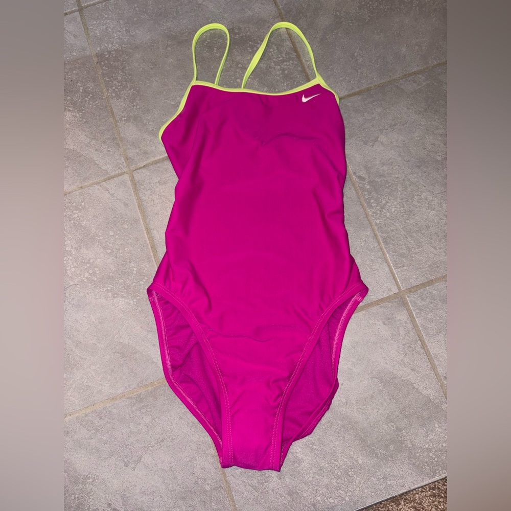 NWT Nike Magenta Swimsuit with Neon Yellow Trim Sz 30 /4